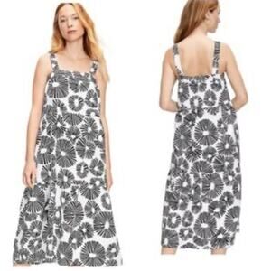 LOFT Firework Print Tiered Square Neck Linen Blend Midi Dress Sz S